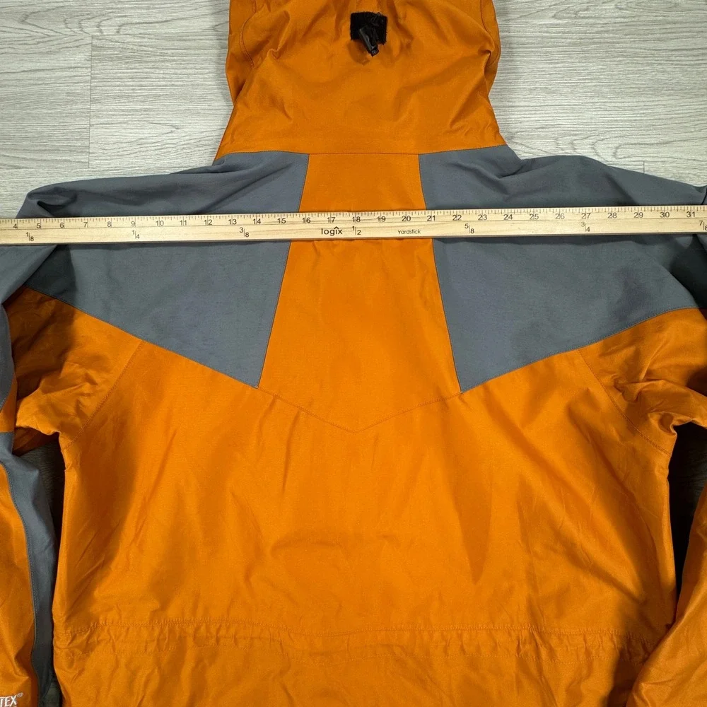 EMS Mens Jacket Gore-Tex Hooded Rain Shell Orange Gray Large Pit Zips Waterproof
